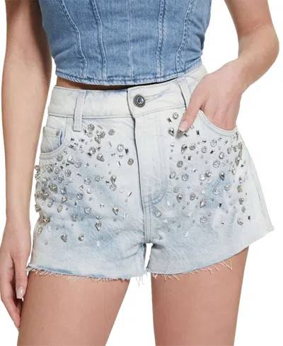 Guess Women's Embellished Mom Denim Shorts In Cannes Bling