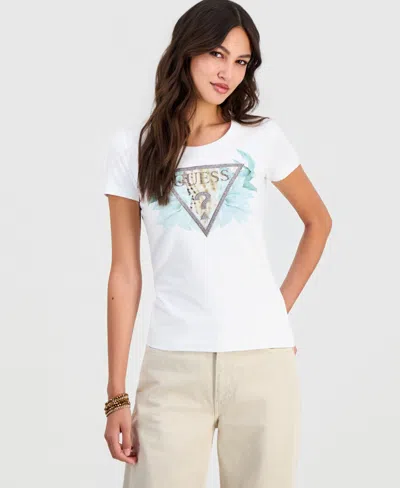 Guess Women's Embellished Triangle Logo Short-sleeve T-shirt In Multi