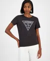 Guess Women's Embellished Triangle Short Sleeve T-shirt In Black