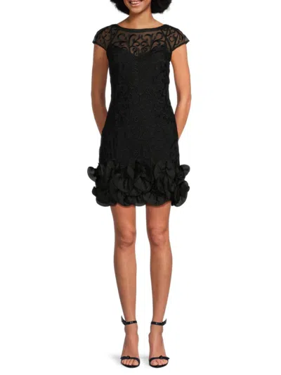 Guess Women's Embroidered Ruffle Mini Dress In Black