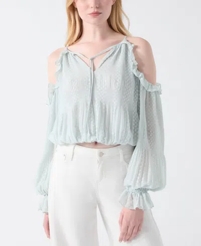 Guess Emilia Clip Dot Cold Shoulder Top In Blue