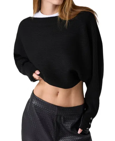 Guess Women's Emily Boat Neck Long-sleeve Ribbed Sweater In Black