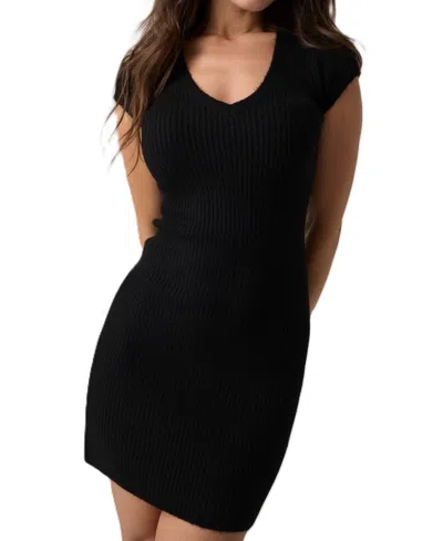 Guess Women's Emily V-neck Body-con Short Sleeve Sweater Dress In Black