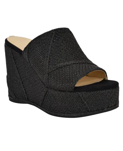 Guess Women's Evenz Woven Platform Wedge Sandals In Black