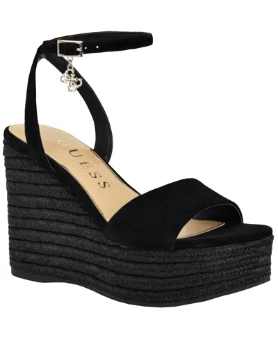 Guess Women's Everly Espadrille Platform Wedge Sandals In Black