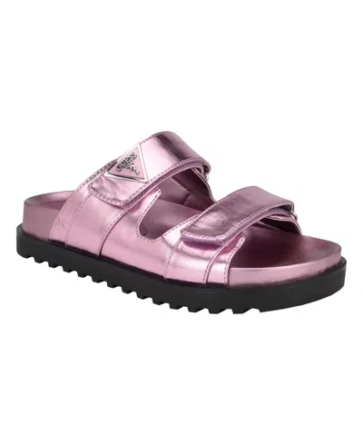 Guess Women's Fabula Lug-sole Logo Footbed Sandals In Pink Metallic
