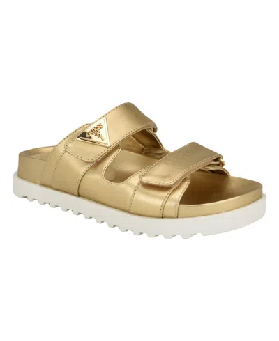 Guess Women's Fabula Lug-sole Logo Footbed Sandals In Gold