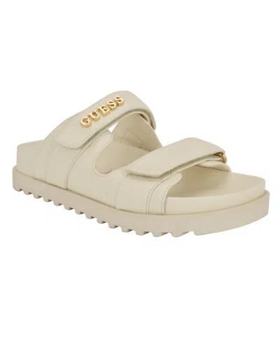 Guess Women's Fabulon Two Strap Sporty Footbed Sandals In Ivory