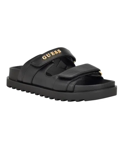 Guess Women's Fabulon Two Strap Fabric Slide-on Sandals In Black