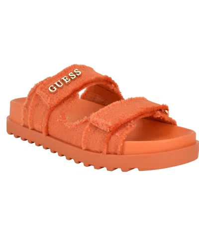 Guess Women's Fabulon Two Strap Sporty Footbed Sandals In Orange Fray Logo