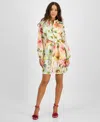 Guess Faith Floral Print Tie Waist Shirtdress In Painted Daisies Print