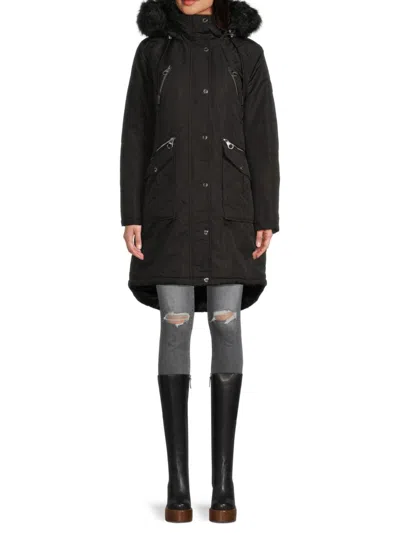 Guess Women's Faux Fur Hooded Coat In Black