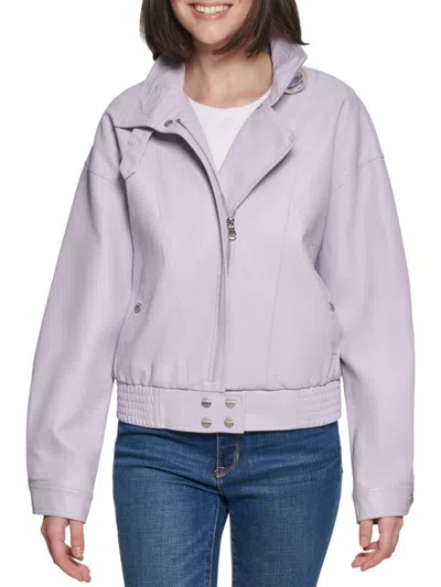 Guess Women's Faux Leather Bomber Jacket In Lilac