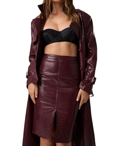 Guess Women's Faux Leather Pencil Midi Skirt With Front Slit In Red