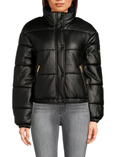 Guess Women's Faux Leather Puffer Jacket In Black