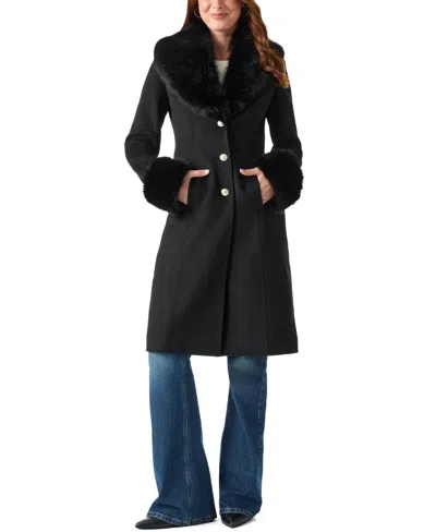 Guess Women's Faux-fur Trimmed Coat In Blue