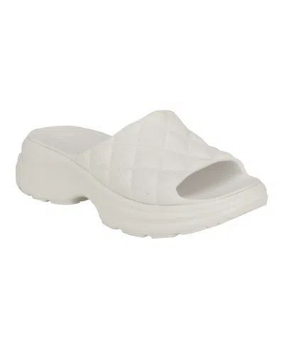 Guess Women's Fenixy Quilted Lug-sole Pool Slides In White
