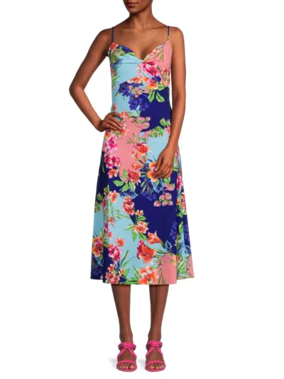 Guess Women's Floral Midi Dress In Blue Coral