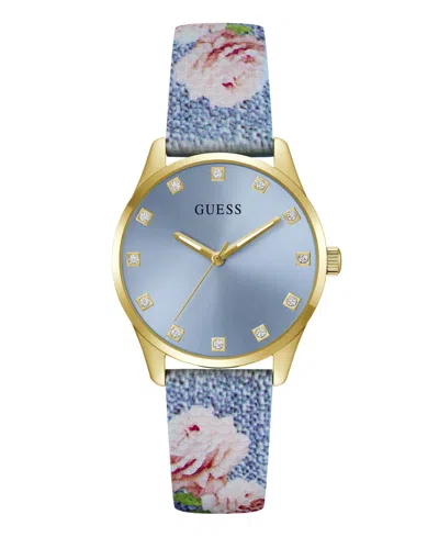 Guess Women's Floral Print Silicone Strap Analog Watch, 36mm In Blue
