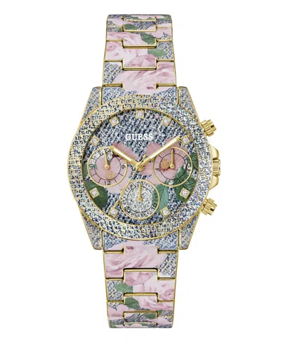 Guess Women's Floral Print Stainless Steel Multi-function Watch, 38mm