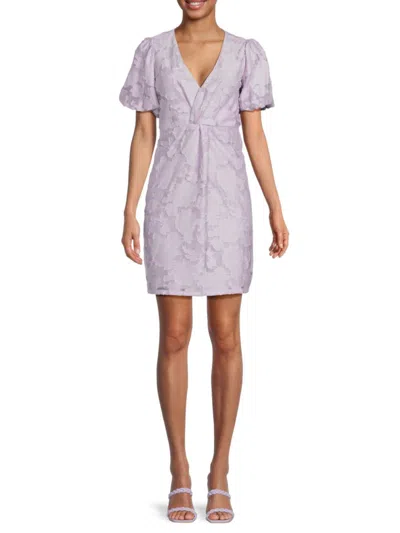 Guess Women's Floral Puff-sleeve Dress In Lilac