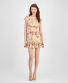 Guess Women's Flutter-sleeve Brigada Ruffle Dress In Brown