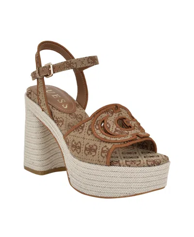 Guess Women's Formaly-g Cutout Fabric Logo Platform Espadrille Sandals In Brown