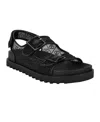 Guess Women's Frella Two Band Embellished Footbed Sandals In Black,white Rhinestone Logo Mesh