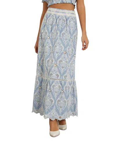 Guess Women's Frida Pointelle Embroidered Pull-on Maxi Skirt In Airway Blue Multi
