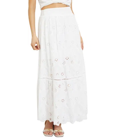 Guess Women's Frida Pointelle Embroidered Pull-on Maxi Skirt In Pure White