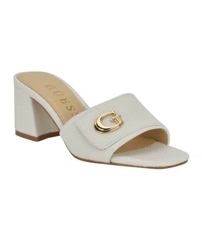 Guess Women's Gallai Block Heel Slip-on Sandals In White Saffiano