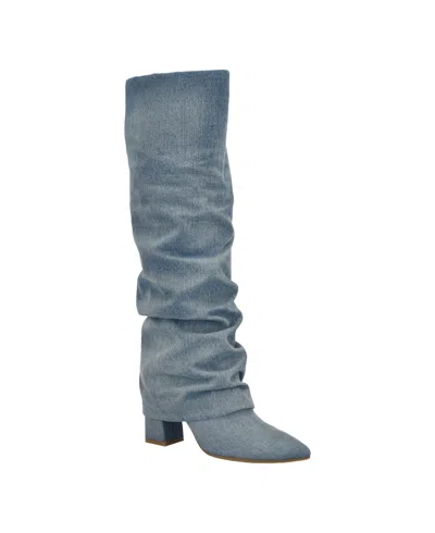 Guess Women's Geima Knee-high Foldover Slouch Boots In Blue Denim