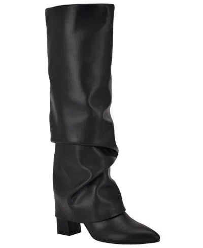 Guess Women's Geima Tall Wide Calf Slouchy Foldover Block Heel Boots In Black