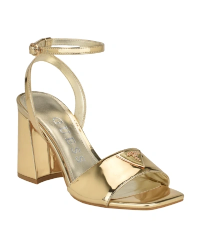 Guess Women's Gelyae Block Heel Slip-on Ankle Strap Sandals In Gold