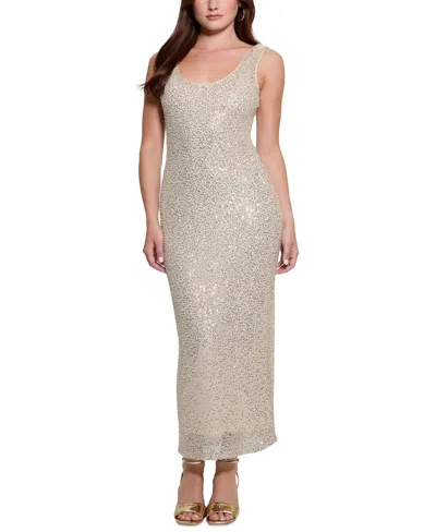 Guess Women's Georgia Sequinned Bodycon Dress In Dove White Multi