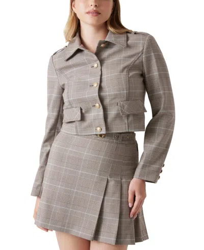 Guess Women's Geraldine Cropped Plaid Jacket In Brown