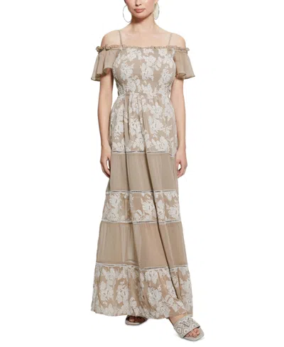 Guess Women's Giuditta Embroidered Maxi Dress In Safari Tan Multi