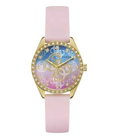 Guess Women's Glitz Gold-tone Stainless Steel Pink Silicone Watch, 34mm