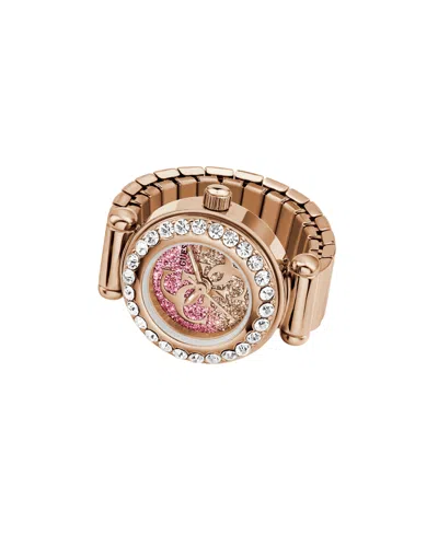 Guess Women's Glitz Rose Gold-tone Stainless Steel Analog Ring Watch, 18mm In Pink