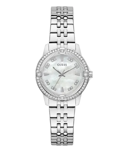 Guess Women's Glitz Silver-tone Stainless Steel Analog Watch, 32mm In Transparent