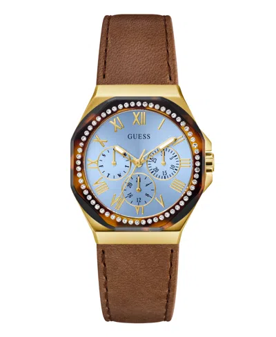 Guess Women's Gold-tone Brown Leather Multi-function Watch, 36mm