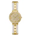 Guess Women's Gold-tone Glitz Stainless Steel Bracelet Watch, 30mm In Gold-tone