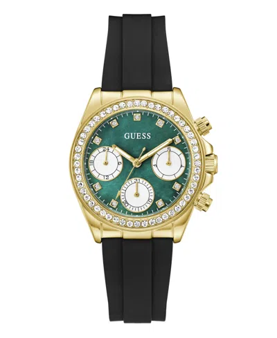 Guess Women's Gold-tone Black Silicone Multi-function Watch, 36mm