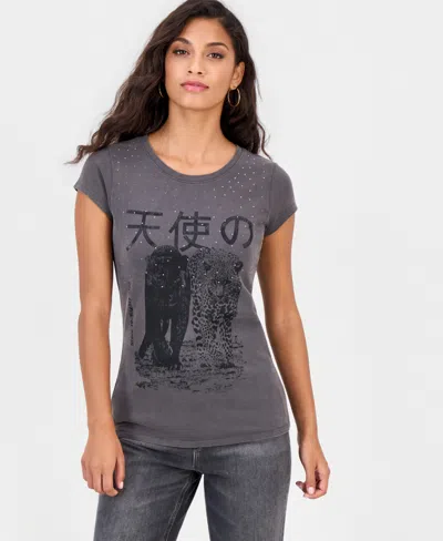 Guess Women's Graphic Boxy Raw-edge T-shirt In Gray