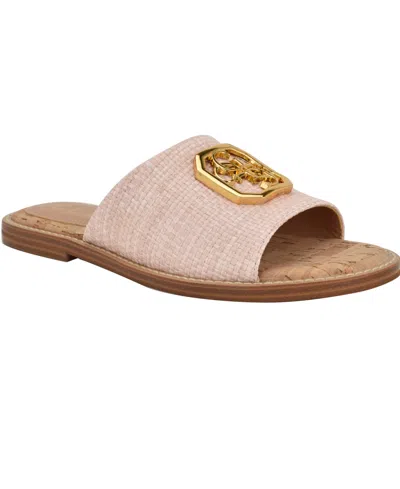 Guess Women's Graysie Quattro G Embellished Flat Sandal In Light Pink Raffia,straw