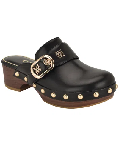 Guess Women's Grisee Platform Wood Bottom Heeled Clogs In Black