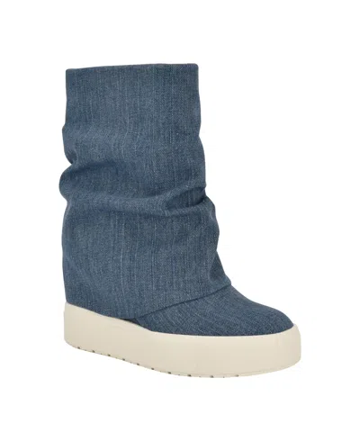 Guess Women's Guinna Fold Over Slouchy Silhouette Booties In Blue Denim