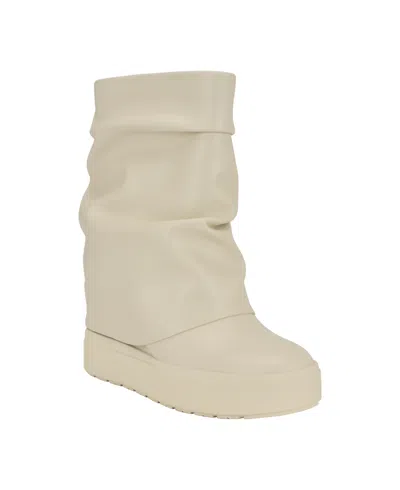 Guess Women's Guinna Fold Over Slouchy Silhouette Booties In Ivory