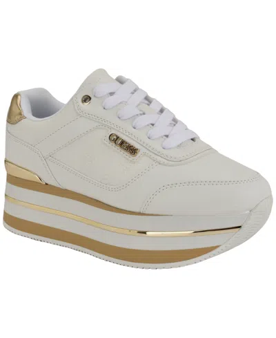 Guess Women's Hansin Double Platform Lace-up Sneakers In White