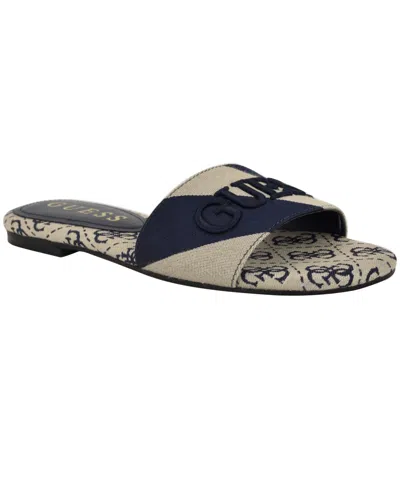 Guess Women's Harini Slip-on Logo Flat Sandals In Dark Blue,white Stripe Multi